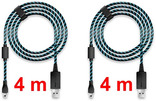 Lioncast 2x Cable de carga del controlador para Xbox One y PS4, 4 metros con protección de cubierta textil y correa organizador de cable, Micro USB 2.0 - Azul y Negro Lioncast 2x Cable de carga del controlador para Xbox One y PS4, 4 metros con protección de cubierta textil y correa organizador de cable, Micro USB 2.0 - Azul y Negro