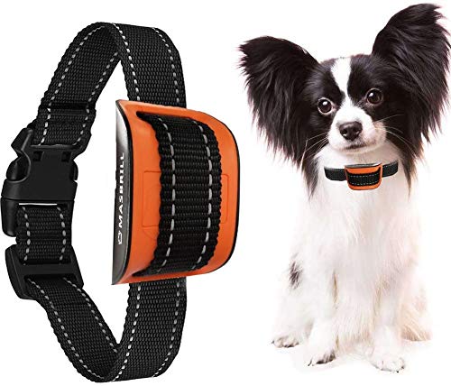 MASBRILL Collar Antiladridos para Perros Pequeños y Grandes Collar Adiestramiento, Anti ladridos Dispositivo con Sonido y Vibracione 7 Niveles de Sensibilidad Ajustables - Naranja