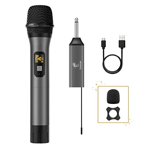 Micrófono Inalámbrico, TONOR Sistema de Micrófono de Mano Inalámbrico de Metal UHF con Receptor Receptor, Salida de 1/4" para Amplificador, Sistema PA, Máquina de Karaoke, 60m (TW-620)