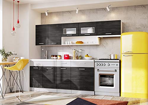 Muebles de Cocina Completa, 240 cms, Color Gris Ceniza y Platino, Modulos cocinas ref-18A