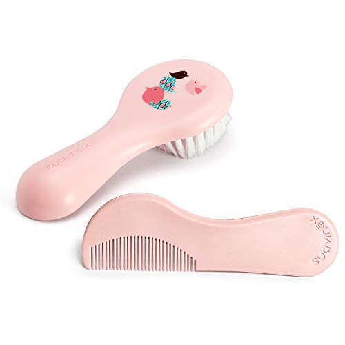 Suavinex - Set Cepillo recién nacido fibras muy suaves + peine bebé Cantos redondeados, color Rosa Suavinex - Set Cepillo recién nacido fibras muy suaves + peine bebé Cantos redondeados, color Rosa