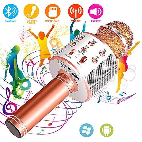 Suntop Micrófono Karaoke Bluetooth, Micrófono Inalámbrico Bluetooth, Bluetooth Altavoz, Micrófono Karaoke Portátil para KTV, Micrófono Wireless Bluetooth Compatibile con PC/iPad/iPhone