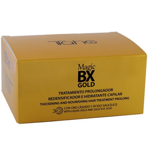 Tahe Magic BX Gold Tratamiento Capilar Redensificador Hidratante Efecto Botox de Larga Duración, Caja de 5 Ampollas 10 ml. Brillo Infinito, Melena Densa, Suavidad Extrema Tahe Magic BX Gold Tratamiento Capilar Redensificador Hidratante Efecto Botox de Larga Duración, Caja de 5 Ampollas 10 ml. Brillo Infinito, Melena Densa, Suavidad Extrema