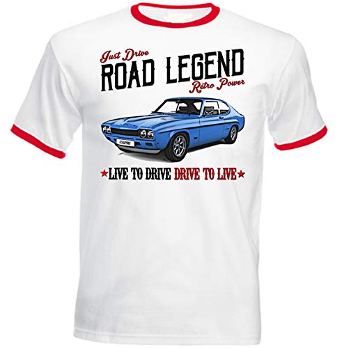 Teesandengines Ford Capri RS 2600 T-Shirt de Hombre con Bordes Rojos Size Medium