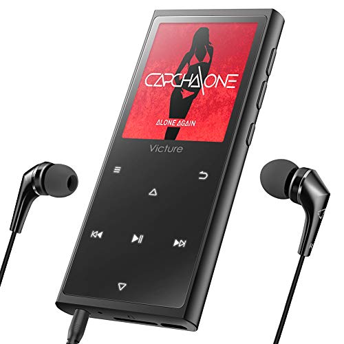 Victure Reproductor MP3 MP4 Bluetooth 4.1 16GB con Botón Táctil Reproductor de Música Digital con Auriculares con Cable, Altavoz Incorporado, Radio FM, Podómetro, Soporte hasta 128 GB,Aleación