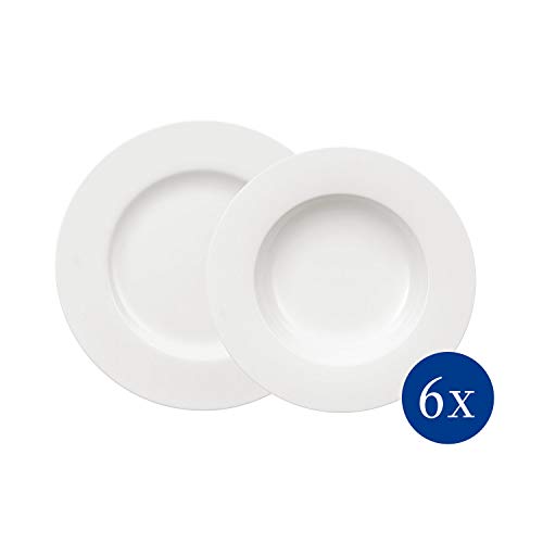 Villeroy & Boch Royal Juego de mesa para 6 personas, 12 piezas, Porcelana Premium Bone, Blanco