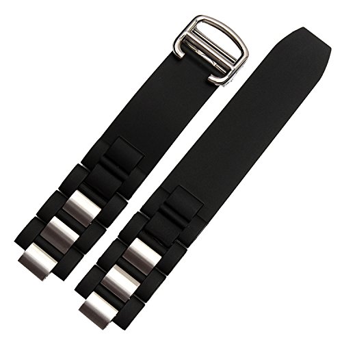 20 mm Negro Caucho Banda de acero correa de ajuste 21 chronoscaph Despliegue Hebilla 20 mm Negro Caucho Banda de acero correa de ajuste 21 chronoscaph Despliegue Hebilla