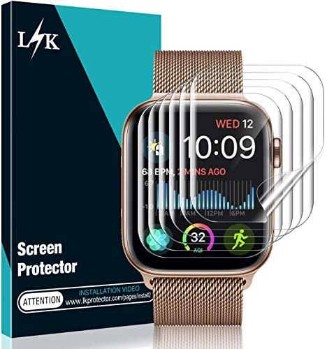 [6 Unidades] L K Protector de Pantalla para Apple Watch Series 4 44 mm, [Cobertura Completa] [autorreparable] Anti-Burbujas para iWatch Flexible TPU HD Clear Film, garantía de reemplazo de por Vida