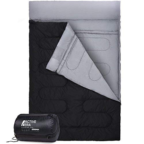 Active Era Saco de Dormir Doble. Se Convierte en 2 Sacos Individuales. Extragrande 220 x 150 cm. para Todas Las Estaciones, para Camping, Excursiones y Actividades al Aire Libre