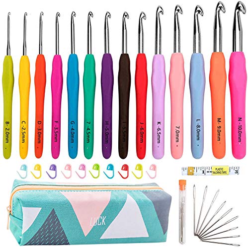 Agujas de Ganchillo, 14 Pzs ErgonóMico Suave Antideslizante Mangos De Goma Juego De Agujas De Tejer Con Estuche, Ideal Para Cualquier Tipo De PatróN E Hilado - 2Mm~10Mm, Regalo Para Mujer Agujas de Ganchillo, 14 Pzs ErgonóMico Suave Antideslizante Mangos De Goma Juego De Agujas De Tejer Con Estuche, Ideal Para Cualquier Tipo De PatróN E Hilado - 2Mm~10Mm, Regalo Para Mujer