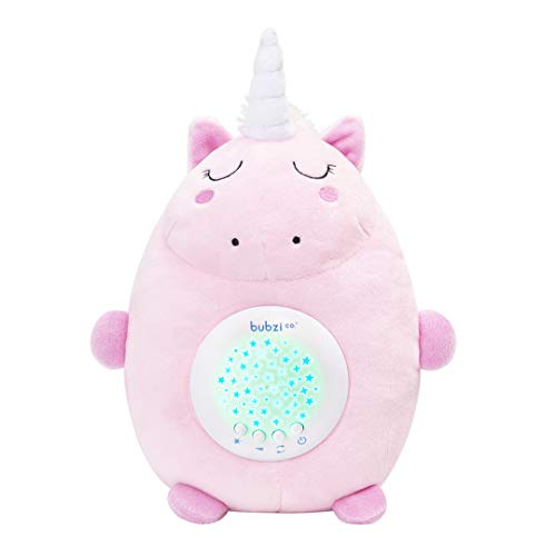 Bubzi Co Peluche para Bebé Unicornio - Máquina de Ruido Blanco – Luz quitamiedos infantil – Regalo para Bebé Niña - Regalo de Baby Shower - Calmante del Sueño – Regalo para Recién Nacido