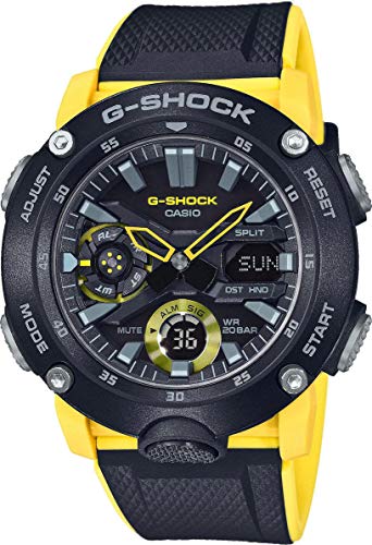 Casio G-SHOCK Reloj Analógico-Digital, Carbonífero, 20 BAR, Amarillo/Negro, para Hombre, GA-2000-1A9ER