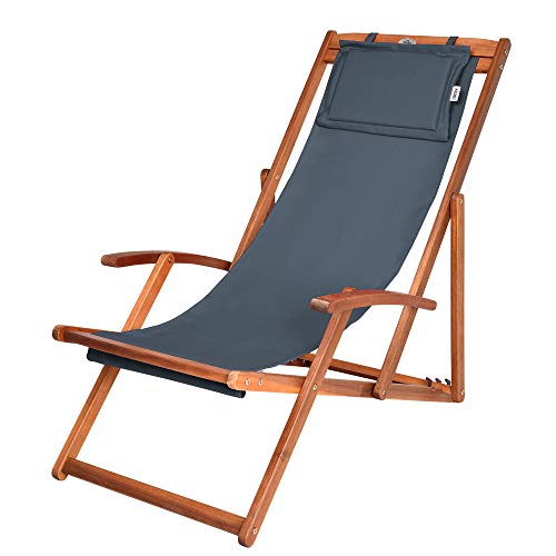 Detex Silla Gris Plegable de Madera de Acacia y Tejido con apoyacabeza y reposabrazos Tumbona de Exterior jardín Playa Detex Silla Gris Plegable de Madera de Acacia y Tejido con apoyacabeza y reposabrazos Tumbona de Exterior jardín Playa