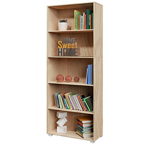 Deuba Estantería libreria Biblioteca Vela Roble 5 estantes 190 cm Mueble de almacenaje Oficina Dormitorio salón casa Deuba Estantería libreria Biblioteca Vela Roble 5 estantes 190 cm Mueble de almacenaje Oficina Dormitorio salón casa