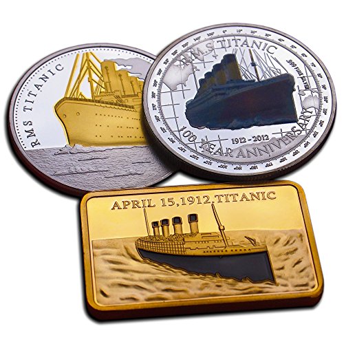 Eillwin Juego de 2 Monedas + Barra Conmemorativa y Coleccionable de Titanic, edición de Aniversario de 100 años Eillwin Juego de 2 Monedas + Barra Conmemorativa y Coleccionable de Titanic, edición de Aniversario de 100 años