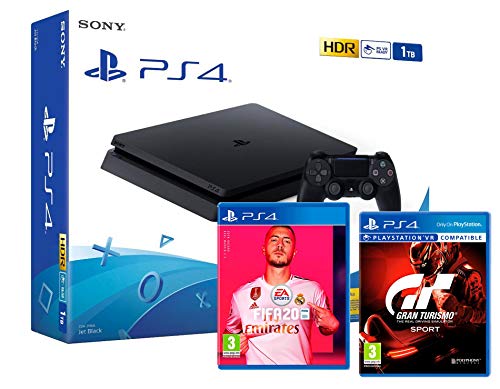 PS4 Slim 1Tb Negra Playstation 4 Consola + FIFA 20 + Gran Turismo Sport "GT Sport"