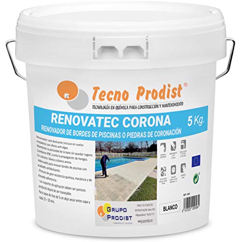 RENOVATEC CORONA de Tecno Prodist - (5 kg) BLANCO Pintura para renovar bordes de piscinas o piedra de coronación - Antideslizante - Antialgas - Buena Calidad - Fácil Aplicación