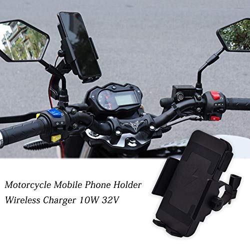 Soporte para teléfono móvil con cargador inalámbrico para motocicletas de 32 V, soporte universal para GPS de 10W para ciclismo, soporte deportivo para deportes, soporte para teléfono para bicicletas Soporte para teléfono móvil con cargador inalámbrico para motocicletas de 32 V, soporte universal para GPS de 10W para ciclismo, soporte deportivo para deportes, soporte para teléfono para bicicletas