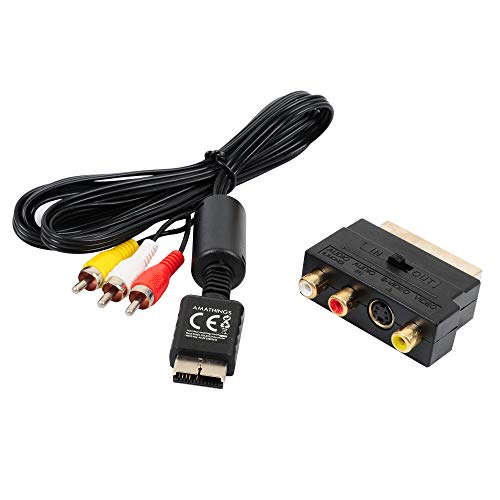 amathings Cable de extensión de video y audio con euroconector Interruptor para Sony Playstation S-Video / S-VHS PSX, PS Uno, PS1, PS2, PS Dos, PS3 (Todos los modelos) Adaptador de euroconector