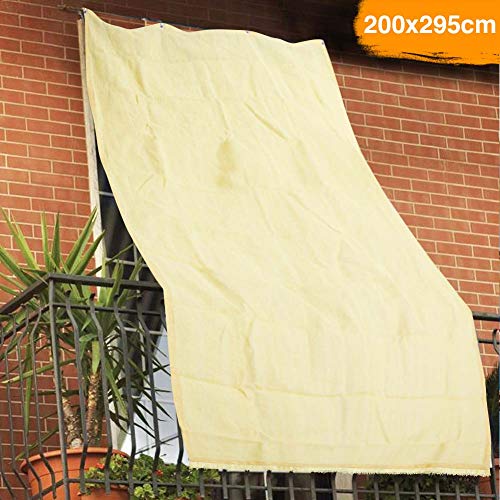 BAKAJI 2832419 - Toldo de HDPE Resistente, protección UV 90% para balcón y Porche con Anillas de Enganche, Beige, 200 x 295 cm