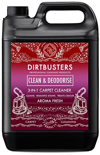 Dirtbusters Champú con aroma fresco para máquinas de limpieza de alfombras. 3 en 1: limpia, desodoriza y neutraliza olores. Fórmula concentrada con aceites esenciales