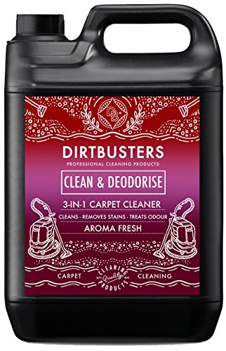 Dirtbusters Champú con aroma fresco para máquinas de limpieza de alfombras. 3 en 1: limpia, desodoriza y neutraliza olores. Fórmula concentrada con aceites esenciales Dirtbusters Champú con aroma fresco para máquinas de limpieza de alfombras. 3 en 1: limpia, desodoriza y neutraliza olores. Fórmula concentrada con aceites esenciales