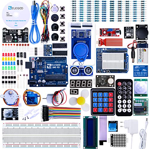 ELEGOO Conjunto Avanzado de Iniciación Compatible con Arduino IDE con Tutorial en Español y UNO R3 Placa, Relé, Modulo de Fuente de Alimentación, Pantalla LCD 1602, Motor Paso a Paso, Breadboard, etc.