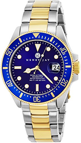 Henry Jay para Hombre Edición Limitada Reloj Suizo de Cuerda automática Chapado en Oro de Dos Tonos especialidad Aquamaster Buceo con Cristal de Zafiro