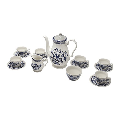 JUEGO DE CAFÉ/TÉ 27 PIEZAS. Porcelana Blanca decorada con motivos azules