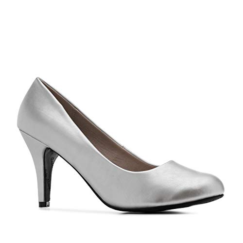 Zapatos de tacón para Mujer - Tacones de Aguja - ESAM422 - Variedad de Materiales y Colores - Tallas pequeñas, Medianas y Grandes - sin Cordones - Zapato de tacón Soft Plata. EU 40