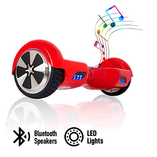 ACBK - Patinete Eléctrico Hover Autoequilibrio con Ruedas de 6.5" (Altavoces Bluetooth + Luces Led integradas) Velocidad máxima: 10-12 km/h - Autonomía 10-20 km (Rojo)