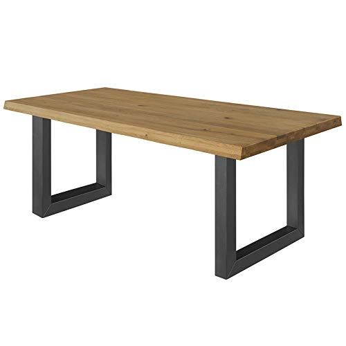 COMIFORT Mesa de Comedor - Mueble para Salon Oficina Despacho Robusto y Moderno de Roble Macizo Color Ahumado con Lado Ondulado, Patas de Acero U-Forma Grafito (140x90 cm) COMIFORT Mesa de Comedor - Mueble para Salon Oficina Despacho Robusto y Moderno de Roble Macizo Color Ahumado con Lado Ondulado, Patas de Acero U-Forma Grafito (140x90 cm)