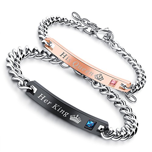 Flongo Pulseras para Parejas, His Queen y Her King, Acero Inoxidable Pulseras de Amor, Color Negro Oro Rosa, Los Enamorados Regalo para San Valentín/Navidad, Un par… Flongo Pulseras para Parejas, His Queen y Her King, Acero Inoxidable Pulseras de Amor, Color Negro Oro Rosa, Los Enamorados Regalo para San Valentín/Navidad, Un par…