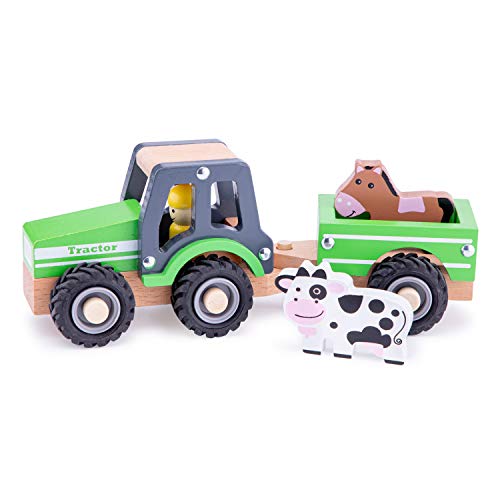 New Classic Toys-11941 Nuevos Clásicos Juguetes-1941-Vehículos en Miniatura-Simple Modelo-Tractor con Remolque y Cifras, Color madera (1941) , color/modelo surtido New Classic Toys-11941 Nuevos Clásicos Juguetes-1941-Vehículos en Miniatura-Simple Modelo-Tractor con Remolque y Cifras, Color madera (1941) , color/modelo surtido