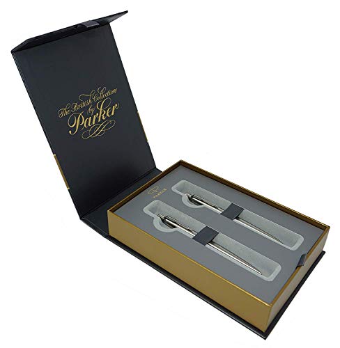 Parker Jotter British Collection – Bolígrafo y portaminas en Set de regalo elegante, acero inoxidable mate Stainless Steel