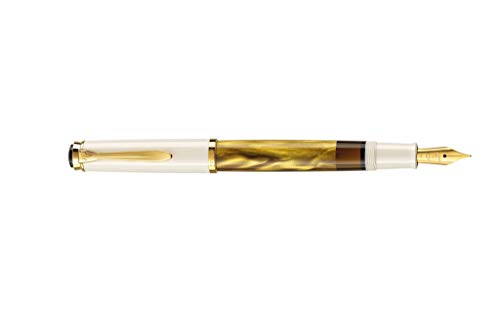 Pelikan Classic M200 - Edición especial de pluma estilográfica de émbolo (en estuche de regalo), color dorado jaspeado, color Dorado con mármol. Feder EF