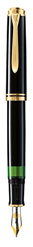 Pelikan Elegante Pluma Estilográfica M600 Línea Clásica, Souveraen negro, detalles de oro 24K, plumín de acero inoxidable de dos tonos, tamaño F - 979567