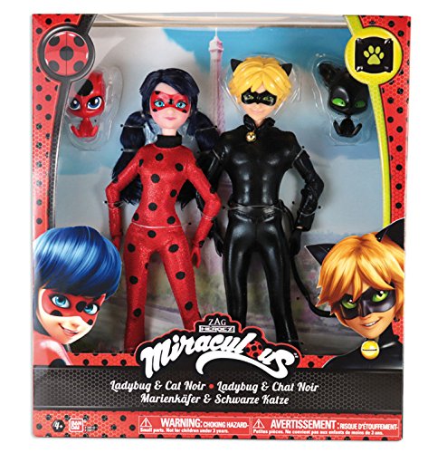 Prodigiosa: Las aventuras de Ladybug - Pack 2 muñecas Ladybug y Cat Noir (Bandai 39810)