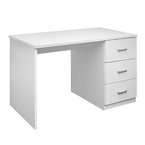 Sbrico Escritorio - Mesa de Trabajo o Estudio con 3 Cajones, de Melamina Alto Gramaje Color Blanco y Fácil Montaje, Dimensiones: 110 x 73 x 56 cm de Fondo Sbrico Escritorio - Mesa de Trabajo o Estudio con 3 Cajones, de Melamina Alto Gramaje Color Blanco y Fácil Montaje, Dimensiones: 110 x 73 x 56 cm de Fondo