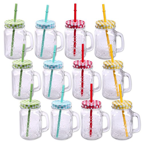 Schramm® Pack de 12 Vasos con Tapa, asa y Pajita Vasos de Cristal con Pajita para Beber cóctel de Cristal 500ml Jarra para Beber Vintage Terraza Retro del jardín Schramm® Pack de 12 Vasos con Tapa, asa y Pajita Vasos de Cristal con Pajita para Beber cóctel de Cristal 500ml Jarra para Beber Vintage Terraza Retro del jardín