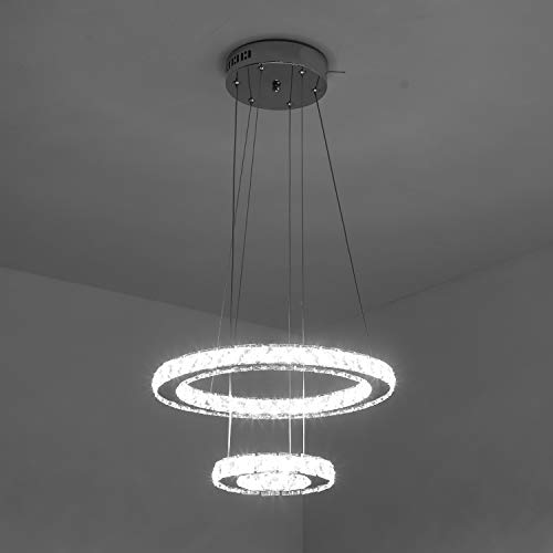 Temgin Lámpara de cristal LED 2 anillos (40 cm + 20 cm) Luz colgante 36 W Altura ajustable Lámpara de techo Moderno para comedor Cocina Pasillo Blanco frio Temgin Lámpara de cristal LED 2 anillos (40 cm + 20 cm) Luz colgante 36 W Altura ajustable Lámpara de techo Moderno para comedor Cocina Pasillo Blanco frio