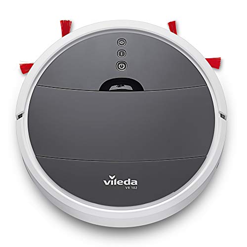 Vileda VR 102 - Robot aspirador de gran autonomía (1h 30 de limpieza continua), para barrer y aspirar en todo tipo de suelos duros y alfombras de pelo corto, 3 modos de limpieza, color blanco y negro Vileda VR 102 - Robot aspirador de gran autonomía (1h 30 de limpieza continua), para barrer y aspirar en todo tipo de suelos duros y alfombras de pelo corto, 3 modos de limpieza, color blanco y negro
