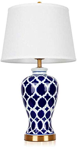 ZZXXMM Lámpara de Mesa de cabecera del Dormitorio de la lámpara Modelo Retro Azul Pintado a Mano de cerámica Azul lámpara de Mesa de la Sala Creativo y lámpara de Mesa de Porcelana Blanca