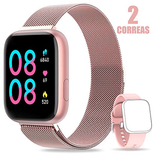 AIMIUVEI Smartwatch, Reloj Inteligente Mujer Hombre IP67 con Pulsómetro, 1.4 Inch Smartwatch Presión Arterial Monitor de Sueño GPS Podómetro Pulsera Actividad Inteligente Compatible con iOS y Android