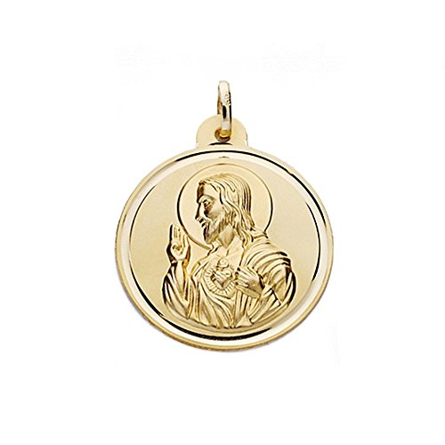 Medalla oro 18k escapulario 28mm. Virgen del Carmen Corazón de Jesús bisel