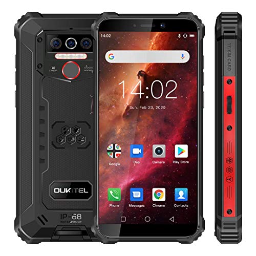 Móvil Resistente, OUKITEL WP5 Telefono Movil Antigolpes, Batería Grande de 8000 mAh, 4GB RAM + 32GB ROM, 5.5 Pulgadas, Cámara Triple, Android 9.0 Smartphone con 4 Linternas LED Súper Brillantes- Rojo