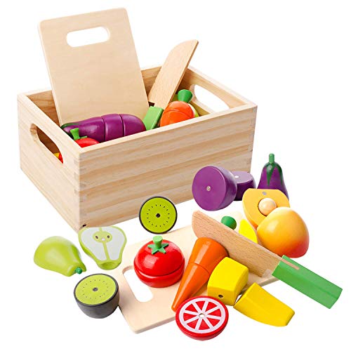 mysunny Juguetes de Cocina de Madera para niños, Juguete magnéticos de Frutas y Verduras educativos de simulación y Juguete de percepción de Color para Bebe en Edad Preescolar niños niñas