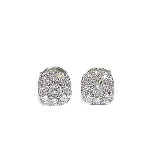 Preciosos pendientes de diamantes talla brillante de 0.41cts, 2 diamantes centrales de 0.16cts y 16 diamantes a su alrededor de 0.25cts, oro blanco de 18k con cierre presión de seguridad y 6mm