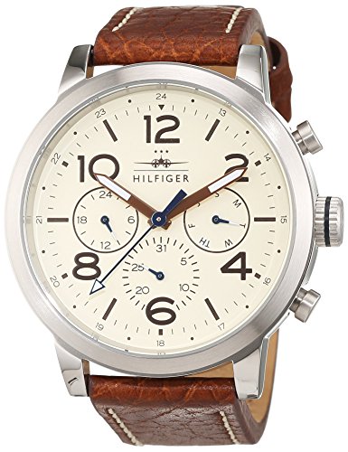 Tommy Hilfiger 1791230 - Reloj análogico de cuarzo con correa de cuero para hombre, color marrón/blanco Roto