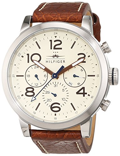 Tommy Hilfiger 1791230 - Reloj análogico de cuarzo con correa de cuero para hombre, color marrón/blanco Roto Tommy Hilfiger 1791230 - Reloj análogico de cuarzo con correa de cuero para hombre, color marrón/blanco Roto